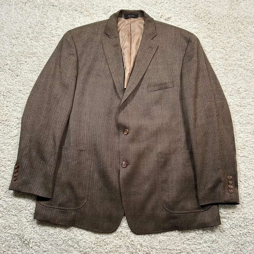 Lauren Ralph Lauren Blazer 48R Brown Herringbone Lambswool Sport Coat Tweed
